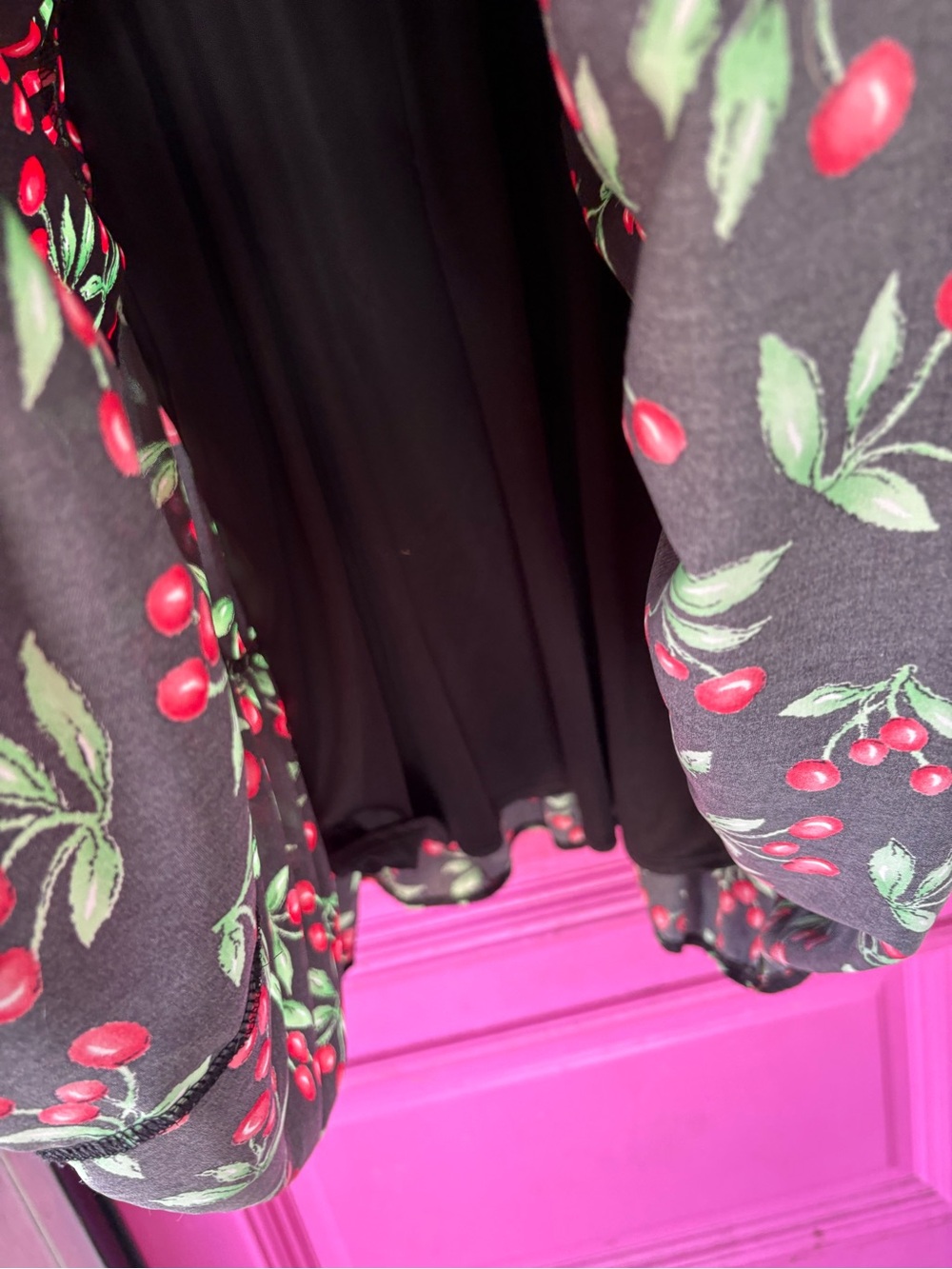 Black Cherry Print pin up vintage retro Midi Dress with Elastic Waist - Picture 5 of 8